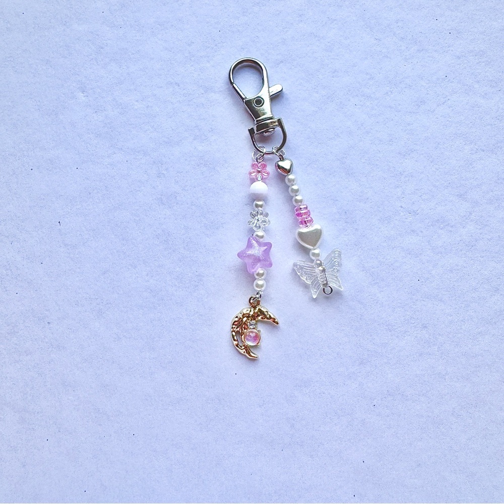 Beaded Keychain with Moon and Butterfly Charms